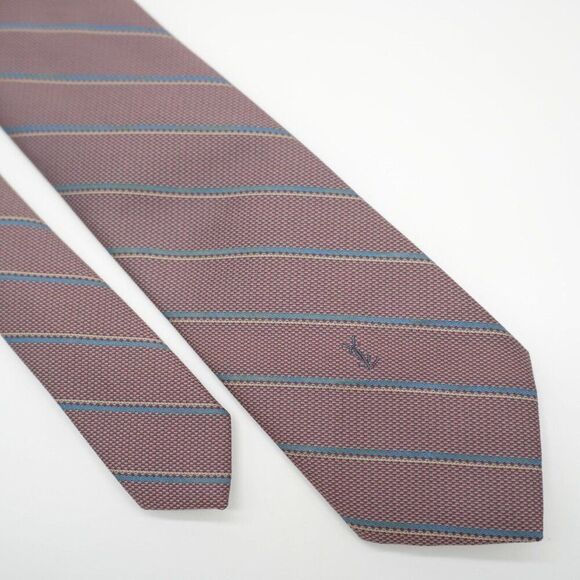 Yves Saint Laurent Purple Teal Woven Striped Short‎ Skinny Silk Tie - Picture 1 of 6